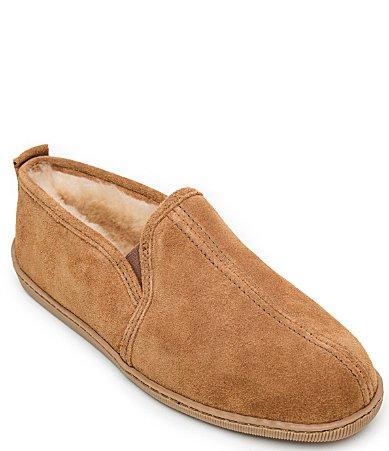 Minnetonka Mens Twin Gore Suede Sheepskin Slippers Product Image