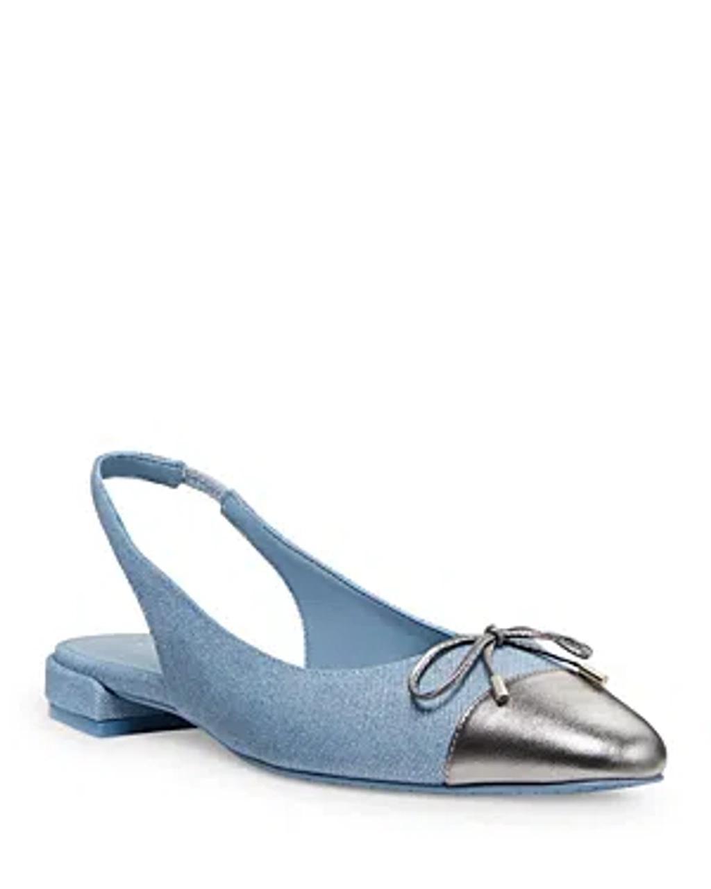 STUART WEITZMAN Sleek Bow Slingback Flat In Denim & Gunmetal Product Image