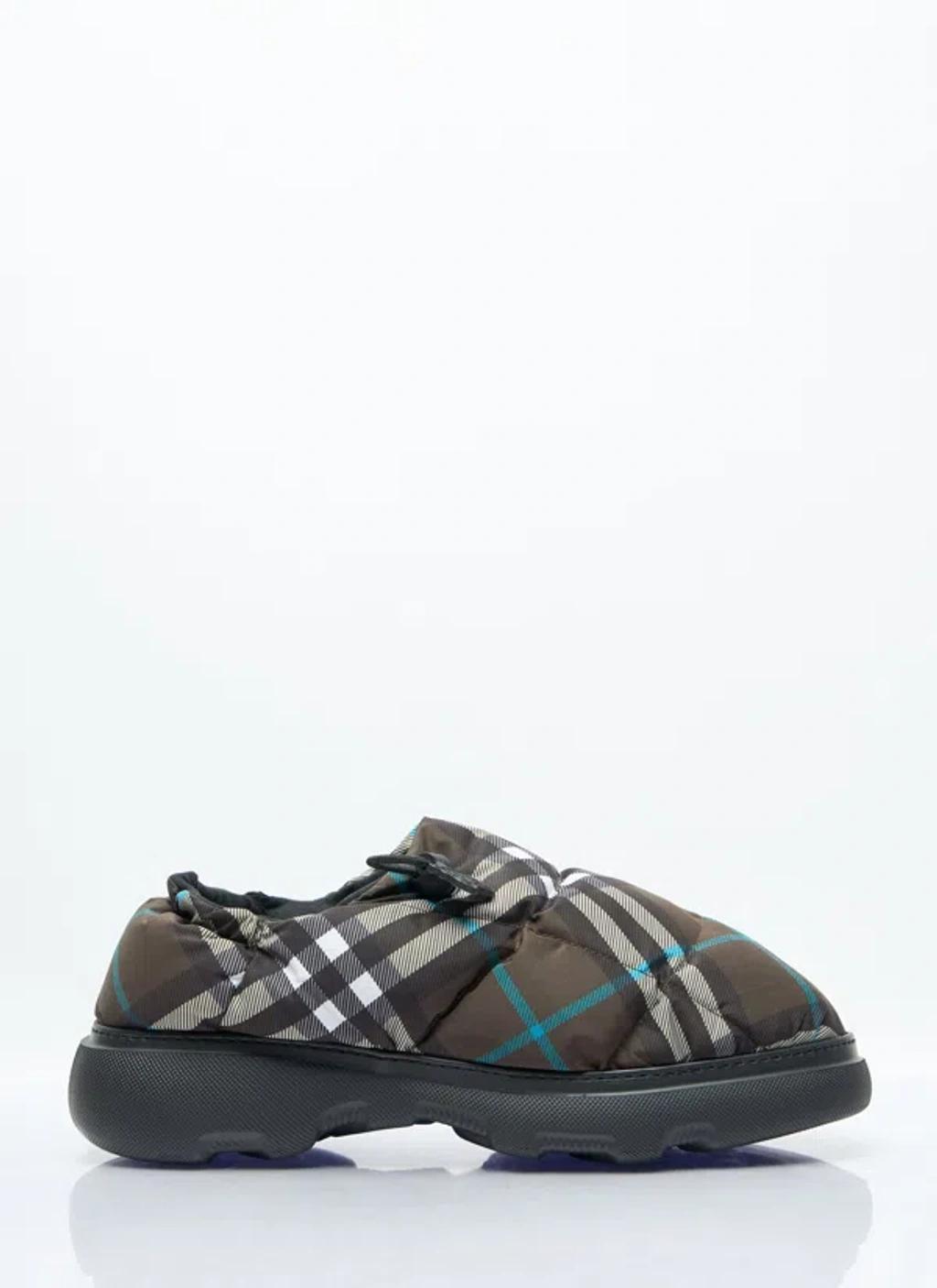 BURBERRY Check Nylon-blend Pillow Mule In Green Product Image