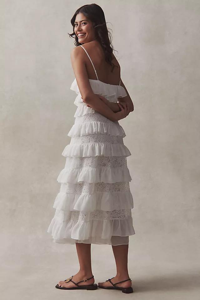 BHLDN Strapless Tiered Ruffle Lace Midi Dress Product Image