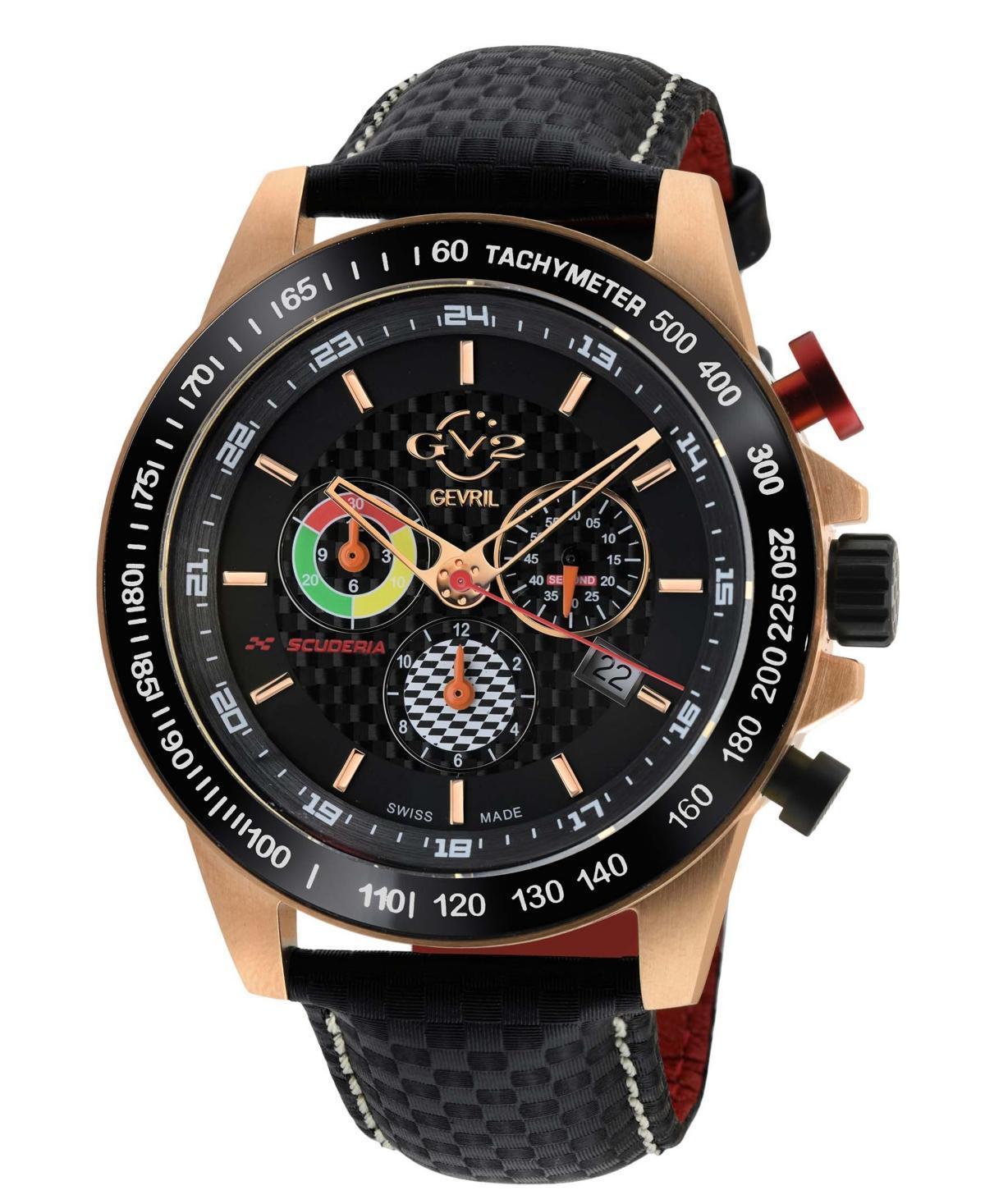 GV2 by Gevril Mens Scuderia Black Italian Leather Watch 45mm Product Image