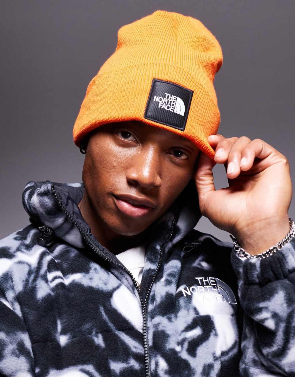 The North Face Big Box cuffed beanie in orange Product Image