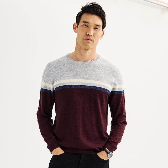 Mens Apt. 9 Merino Wool Colorblock Crewneck Sweater Light Grey Product Image