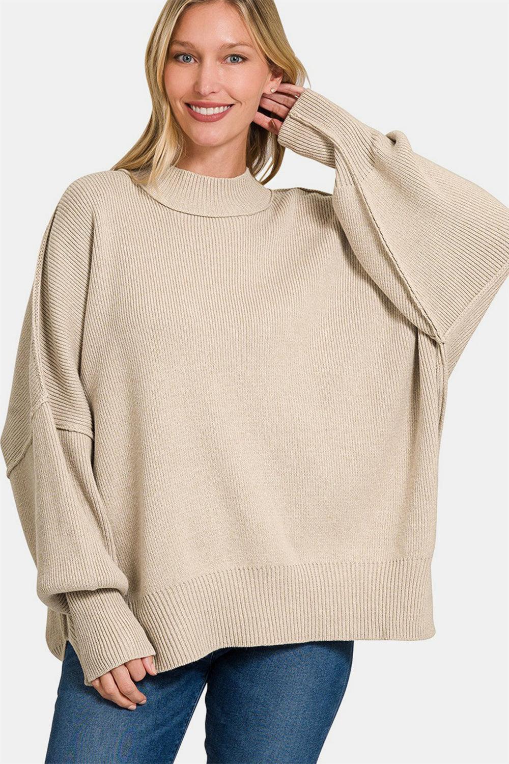 Zenana Side Sit Oversize Sweater Product Image