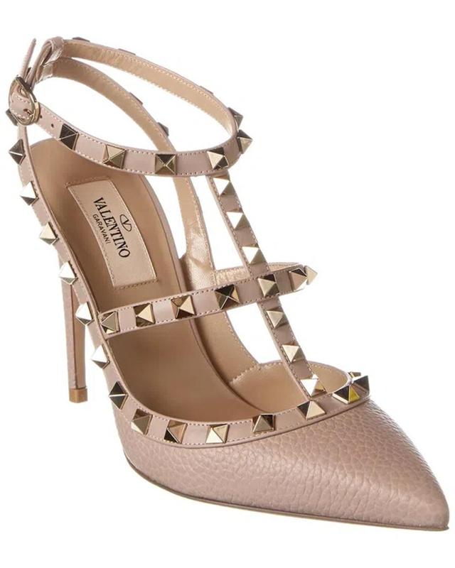 Rockstud Caged 100 Grainy Leather Pump In Beige Product Image