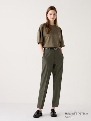 Womens Smart Ankle Pants 2-Way Stretch Tall Olive Small UNIQLO US Product Image