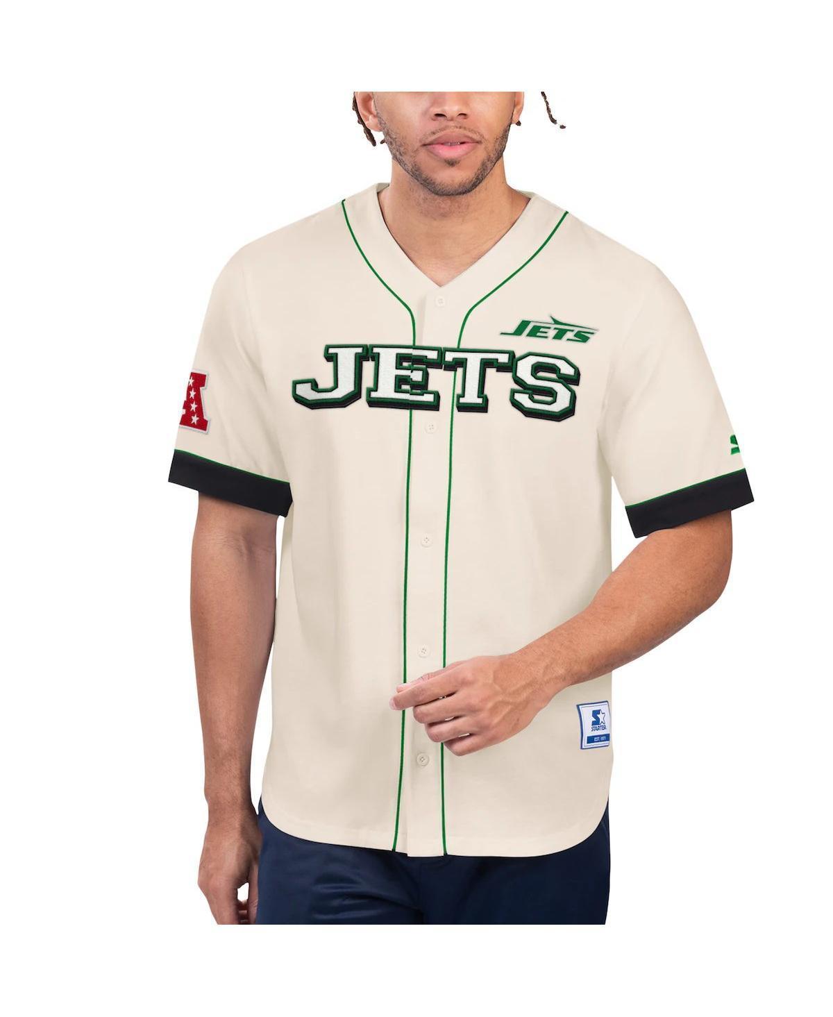 Mens Starter Cream New York Jets Relay Vintage Full-Button Baseball Top Product Image