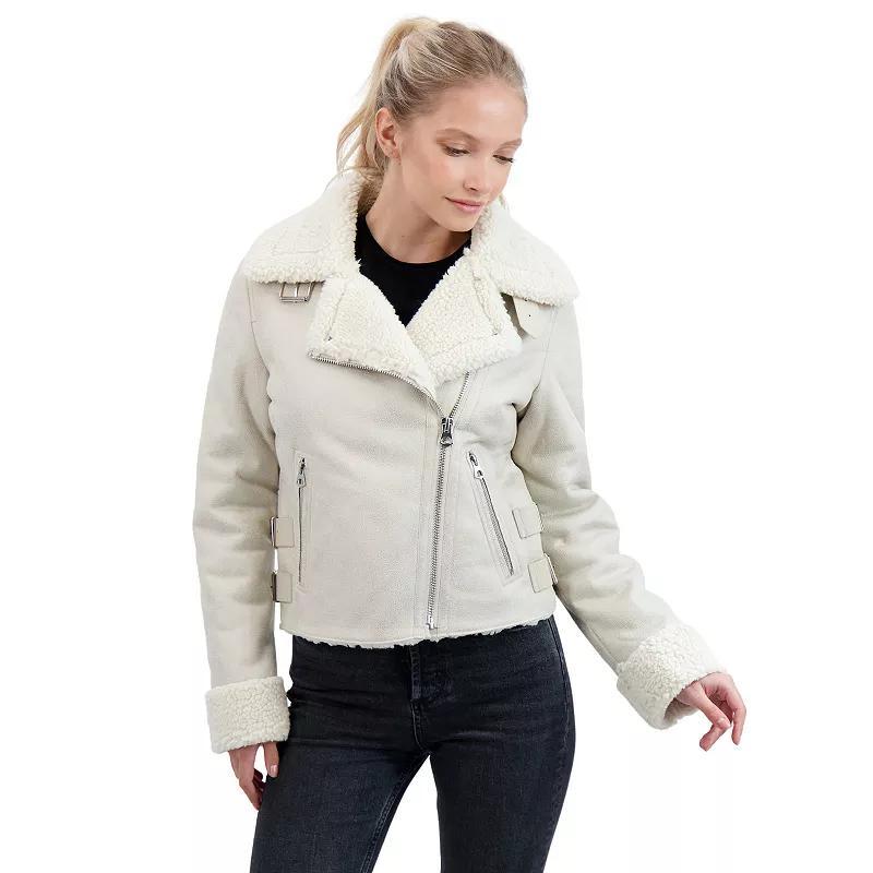 Juniors Sebby Shearling Moto Jacket, Womens Natural Product Image