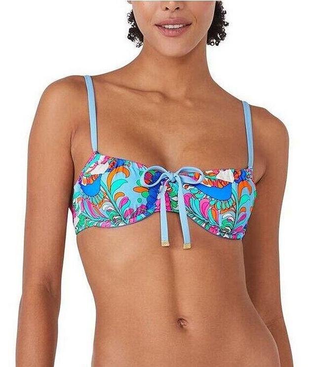 kate spade new york Sea Garden Floral Print Sweetheart Underwire Front Cinch Bra Swim Top Product Image