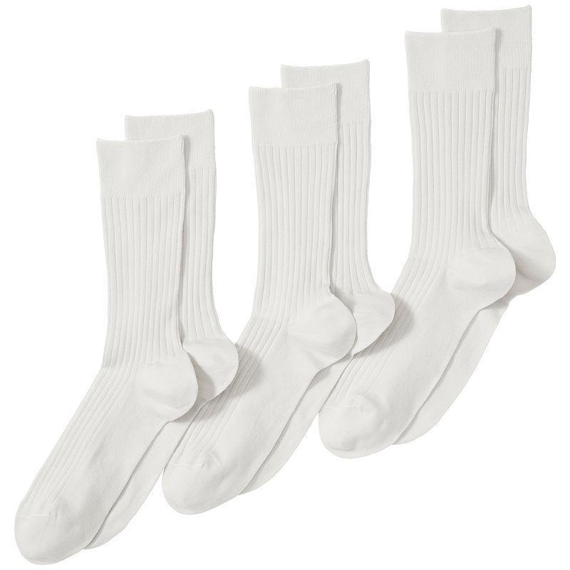 Mens Lands End Seamless-Toe Cotton 3-Pack Dress Socks Light Grey Product Image