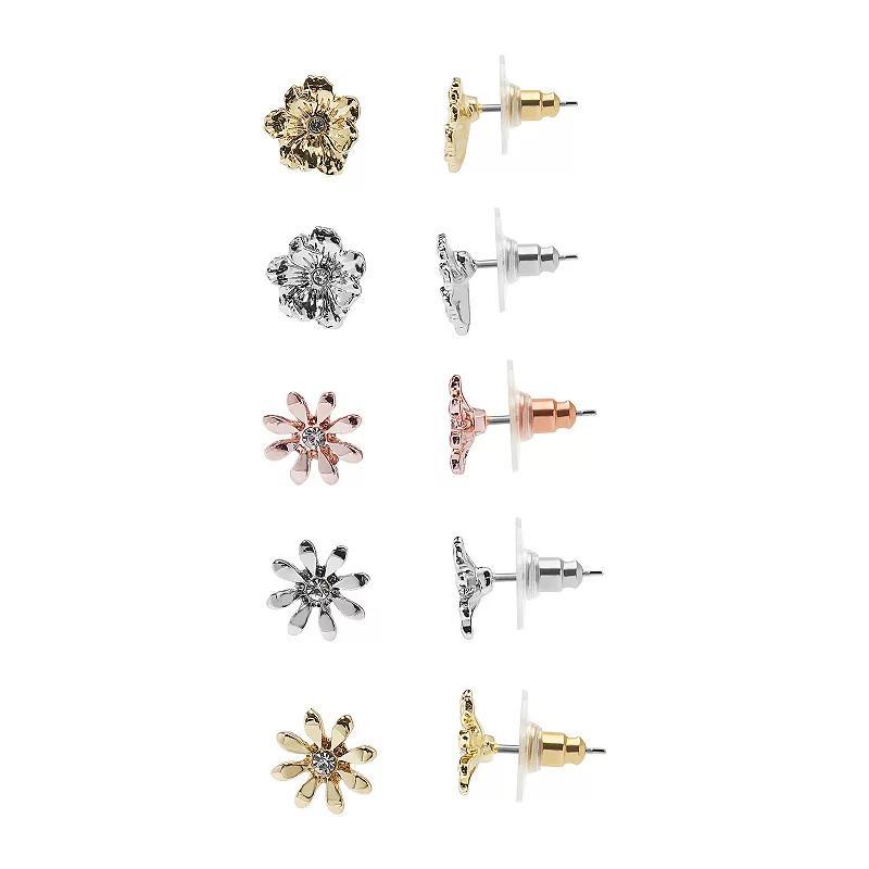 LC Lauren Conrad Tritone Flowers Earrings 5 Pack Set, Womens, None Product Image