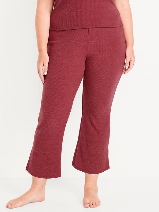 High-Waisted Ribbed Crop Flare Lounge Pants Product Image