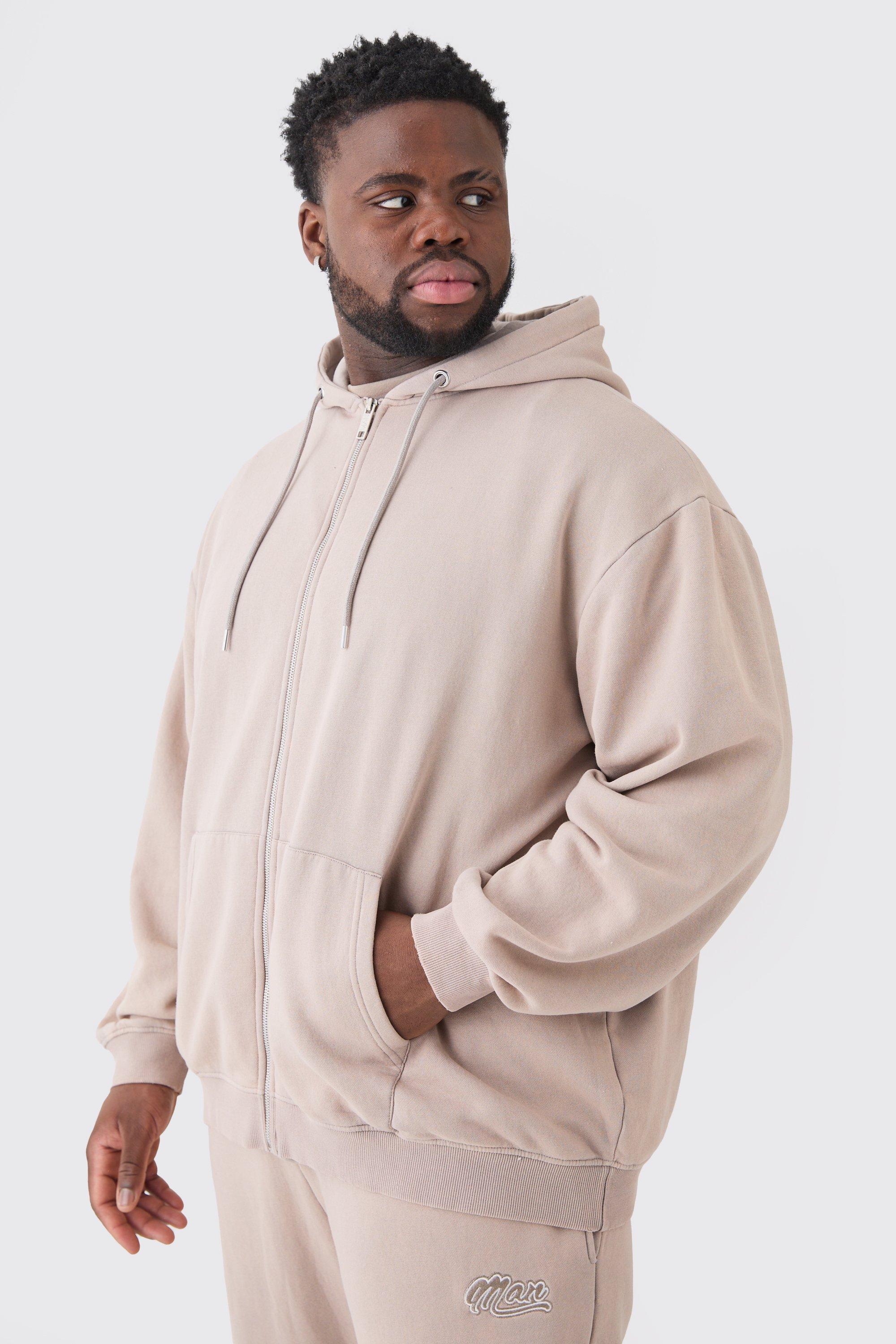 Plus Oversized Zip Through Laundered Wash Hoodie | boohooMAN USA Product Image