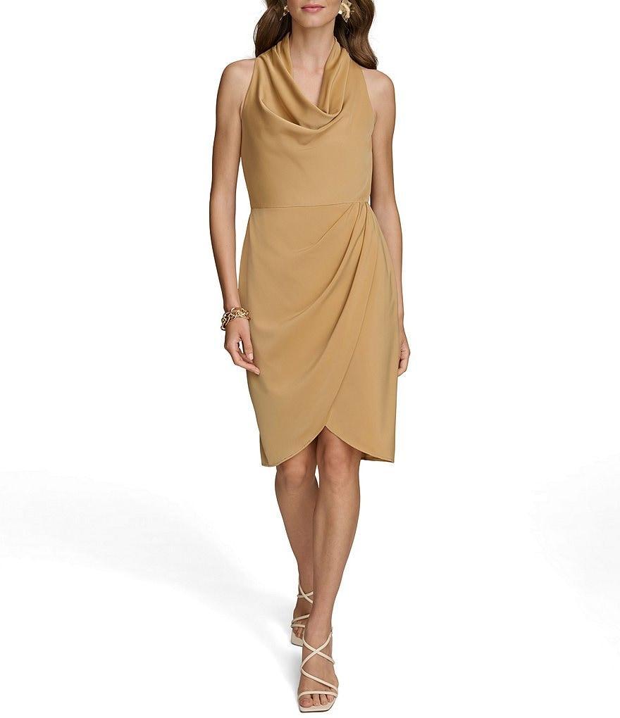 Donna Karan Sleeveless Cowl Neck Draped Skirt Dress Product Image