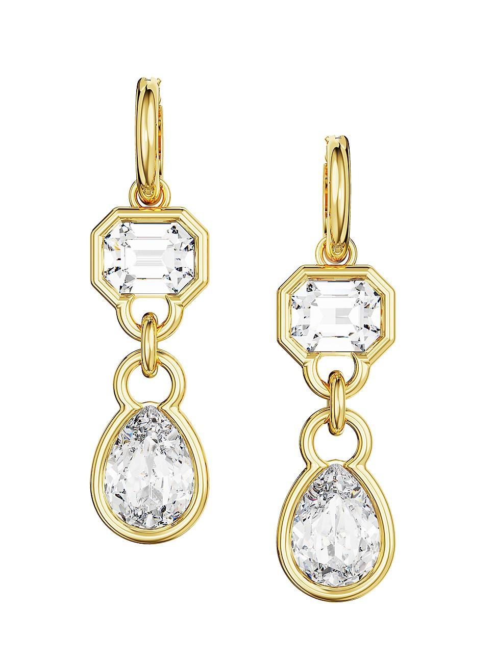 Swarovski Gold-Tone Mixed Crystal Double Charm Hoop Earrings Product Image