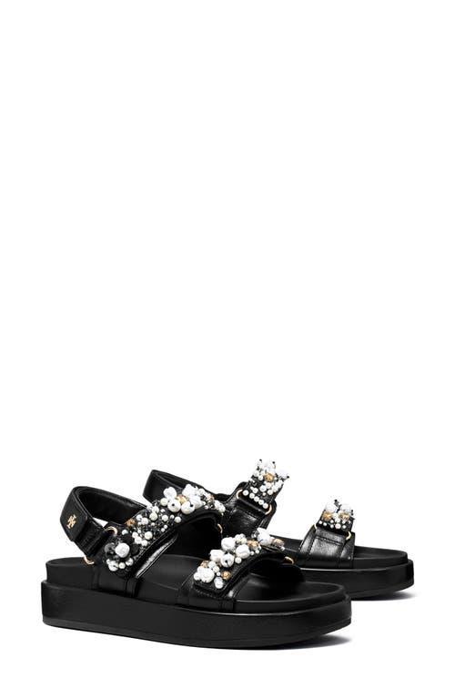 TORY BURCH Kira Embellished Leather Dual-band Sport Sandals In Perfect Black Product Image