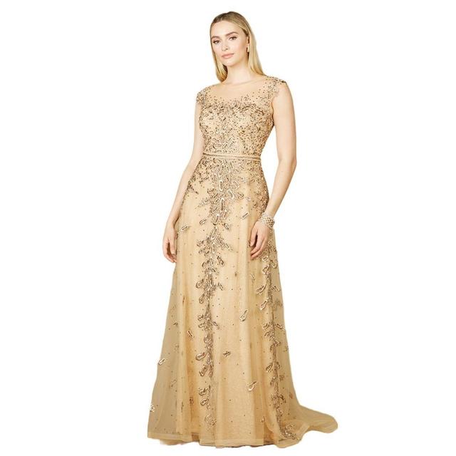 Womens Inspired Lace Gown with Cap Sleeves Product Image