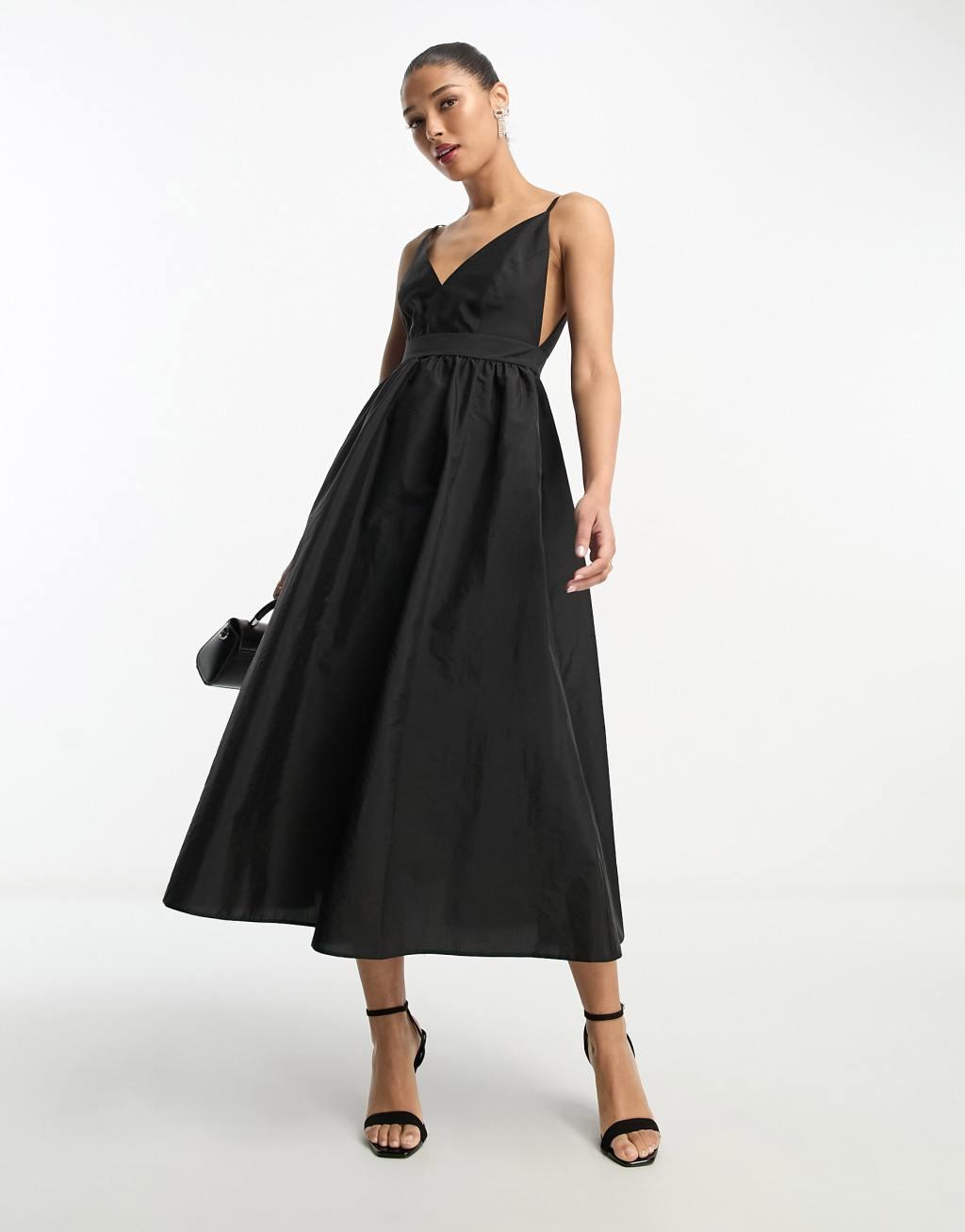 ASOS DESIGN parachute plunge midi dress in black  Product Image