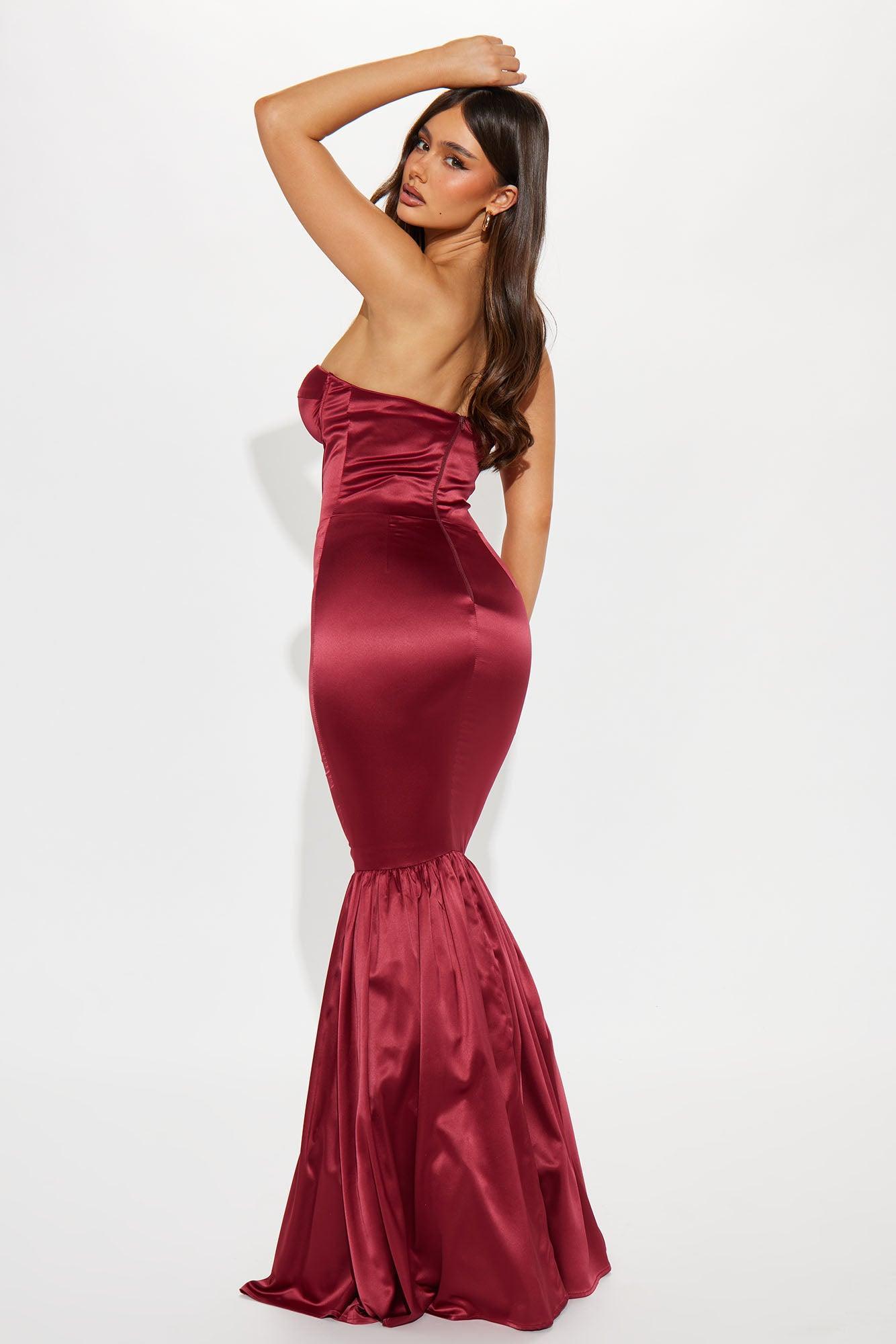 Robyn Satin Mermaid Maxi Dress - Wine Product Image