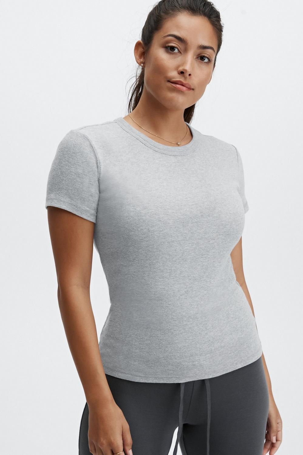 Fabletics Tinsley Short-Sleeve Tee Womens Light Grey Heather Size XXS Product Image