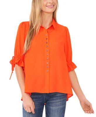 CeCe Womens High-Low Flowy Collared Button-Down Blouse Product Image