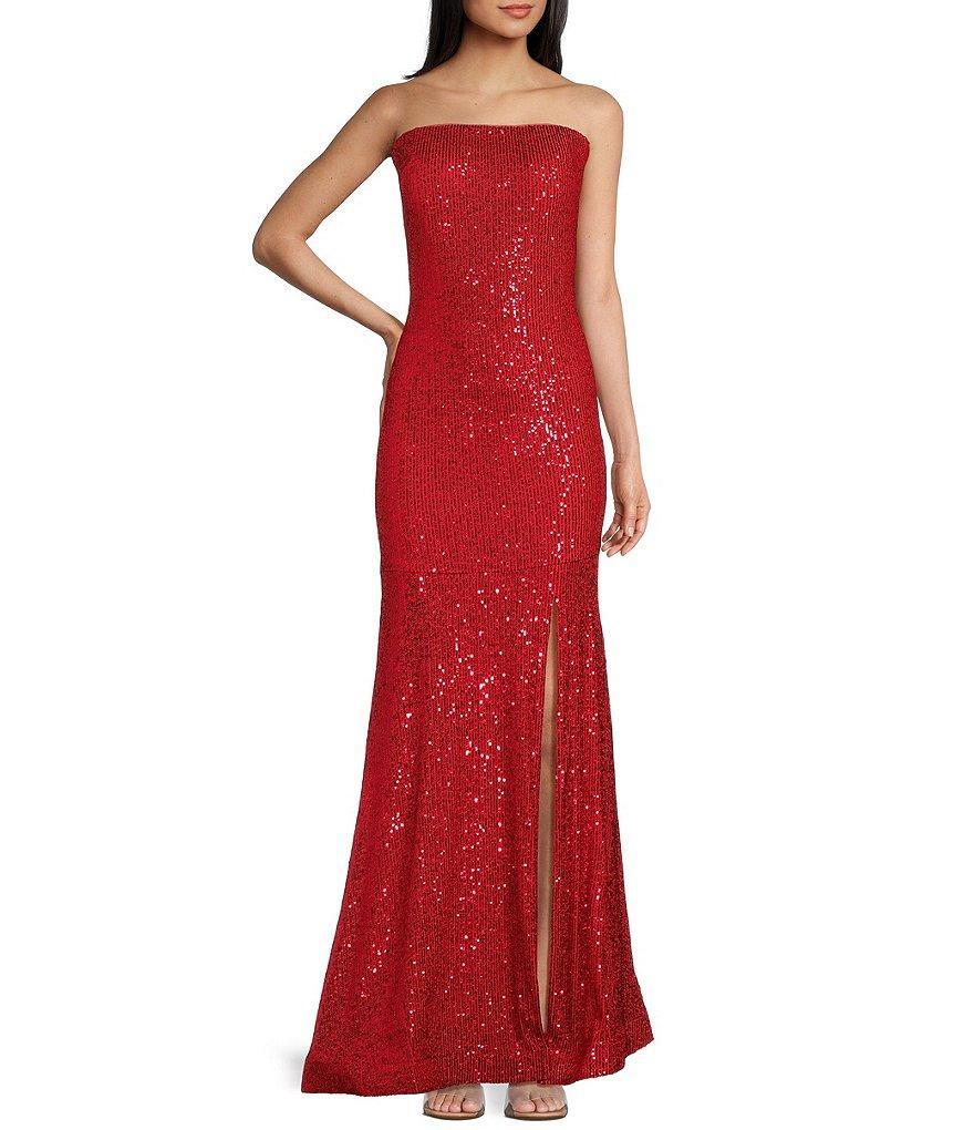 Morgan & Co. Strapless Sequin Front Slit Long Dress product image