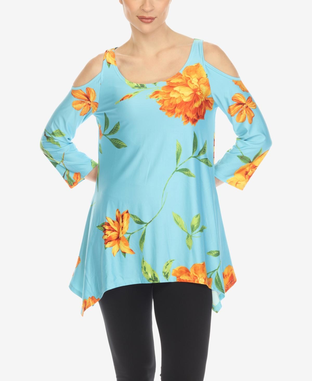 White Mark Womens Floral Printed Cold Shoulder Tunic Top - Black Product Image