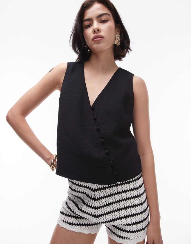 Topshop asymmetric button top in black Product Image