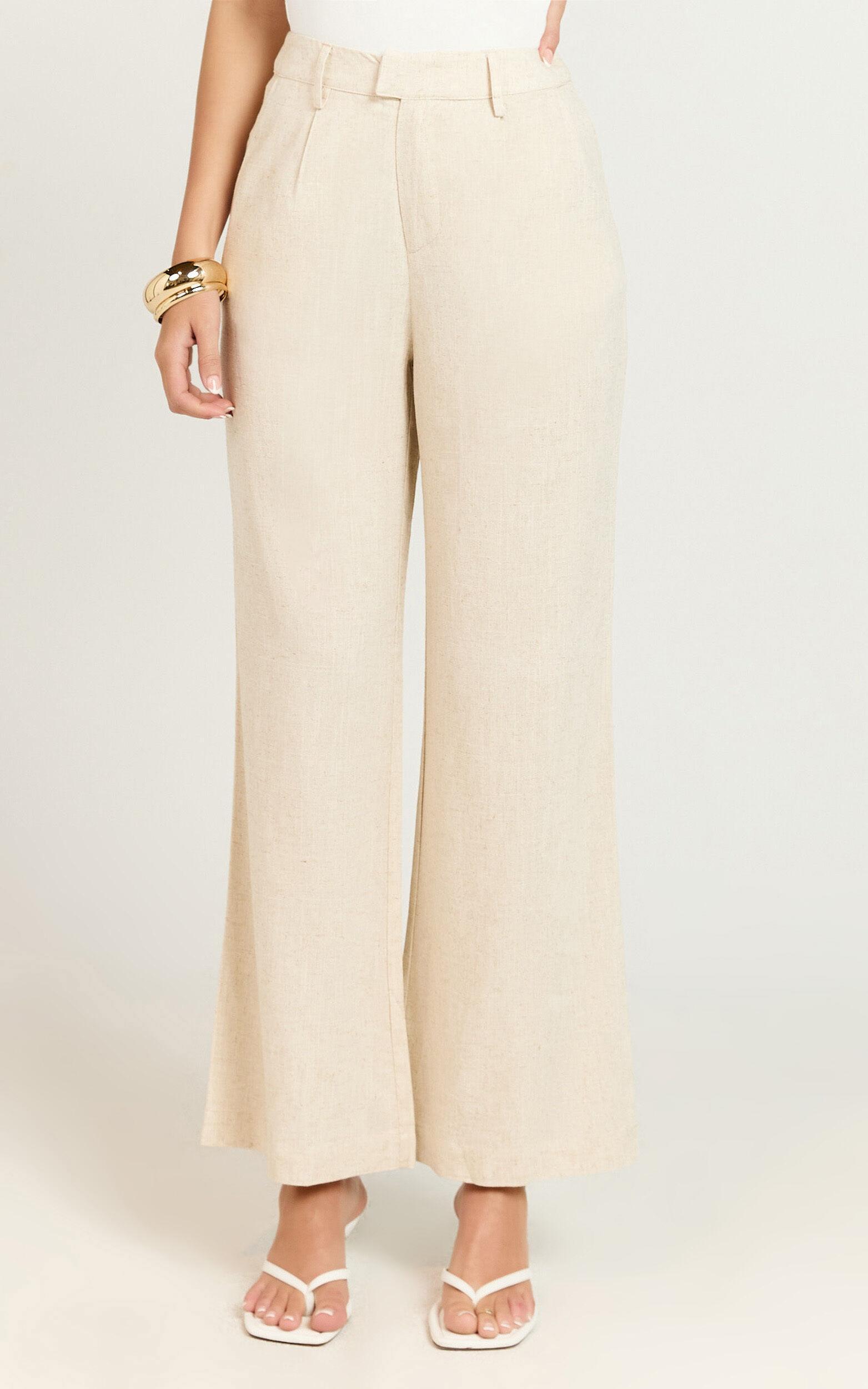 Nate Pants - Mid Waist Tailored Linen Look Pants in Natural Product Image