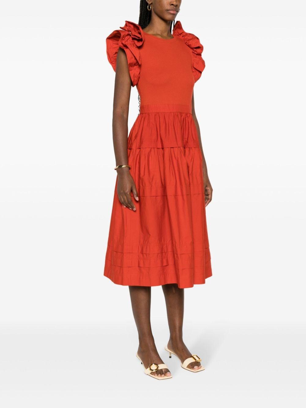 Francine Ruffled Midi Dress In Carnelian Product Image