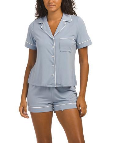 Modal Short Sleeve Notch Top And Shorts Set for Women | Spandex Product Image