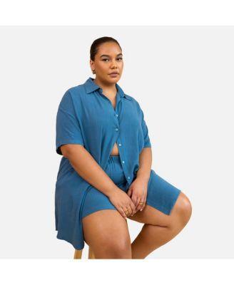 Rebdolls Womens Plus Size Clio Linen Button Front Collared Blouse Product Image