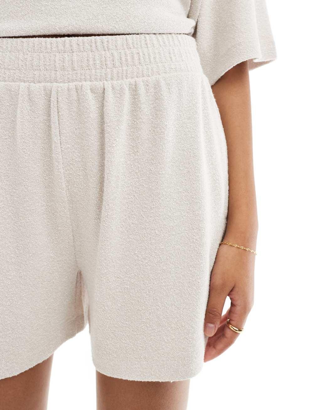 ASOS DESIGN textured knit longline short in stone Product Image