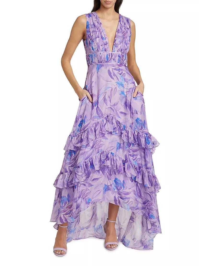 Senora Palm Ruffled High-Low Gown Product Image