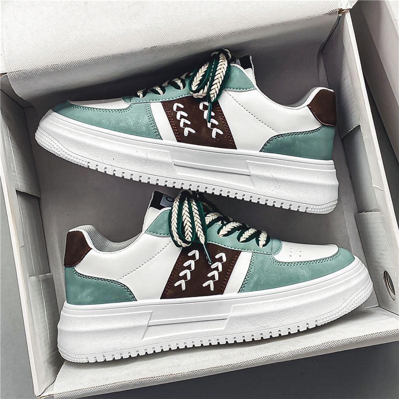 Two Tone Lace-Up Platform Sneakers Product Image