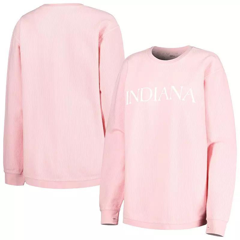 Womens Pressbox Pink Indiana Hoosiers Comfy Cord Bar Print Pullover Sweatshirt Product Image