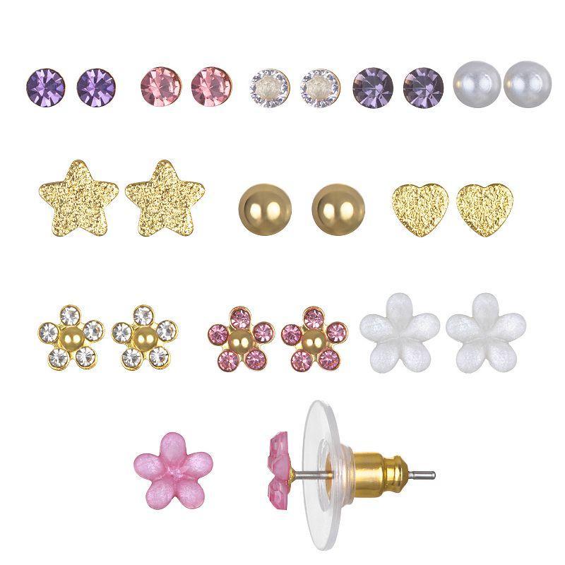 LC Lauren Conrad Gold Tone Floral Simulated Crystal Stud Earring Set, Womens, Pink Product Image