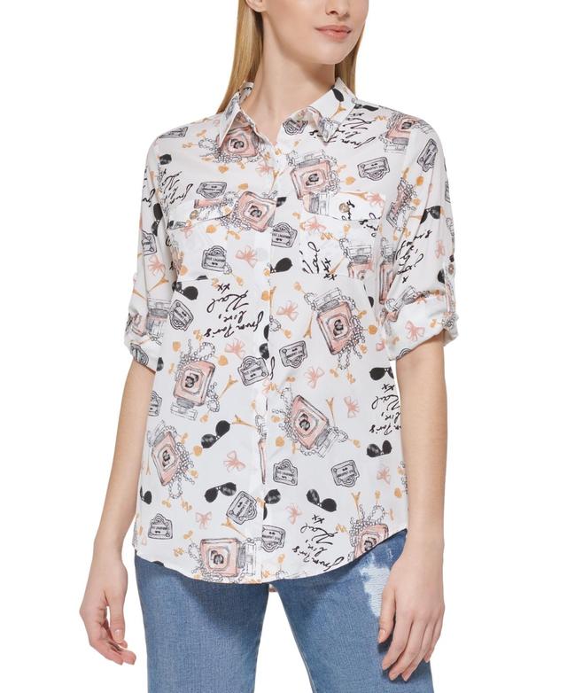 Karl Lagerfeld Paris Womens Printed Whimsical Long Sleeve Top Product Image