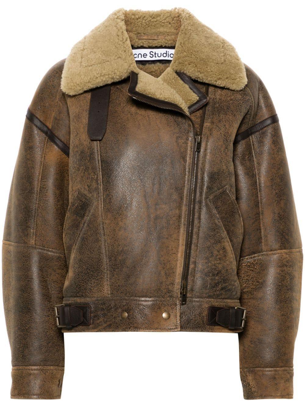 zip-up leather aviator jacket Product Image