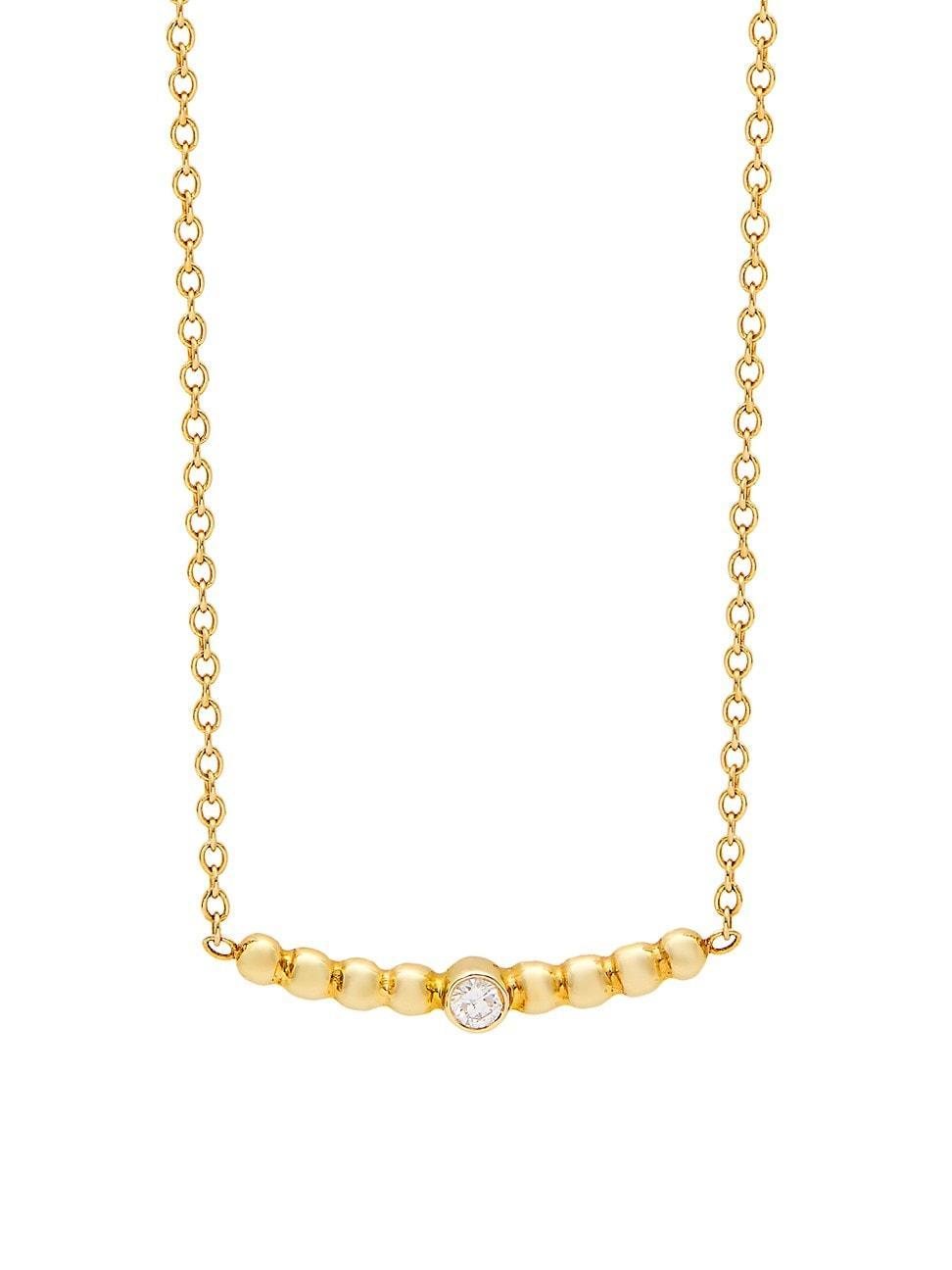 Womens Gold Beads 14K Yellow Gold & Diamond Curved Bar Pendant Necklace Product Image