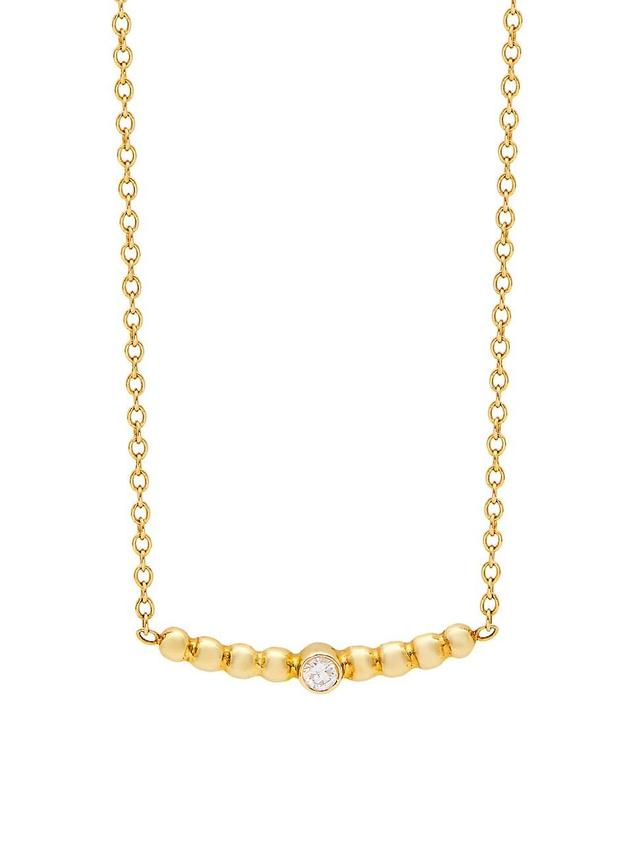 Womens Gold Beads 14K Yellow Gold & Diamond Curved Bar Pendant Necklace Product Image