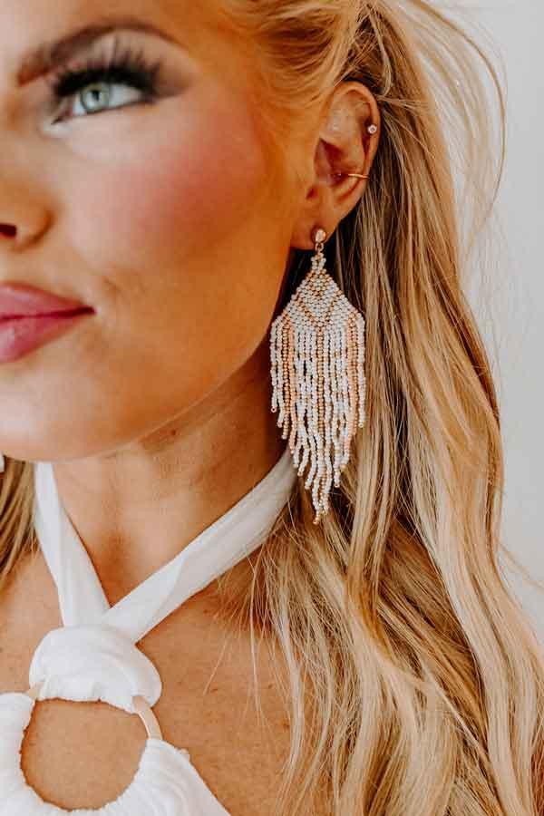 Porch Swing Sips Beaded Earrings In Ivory Product Image