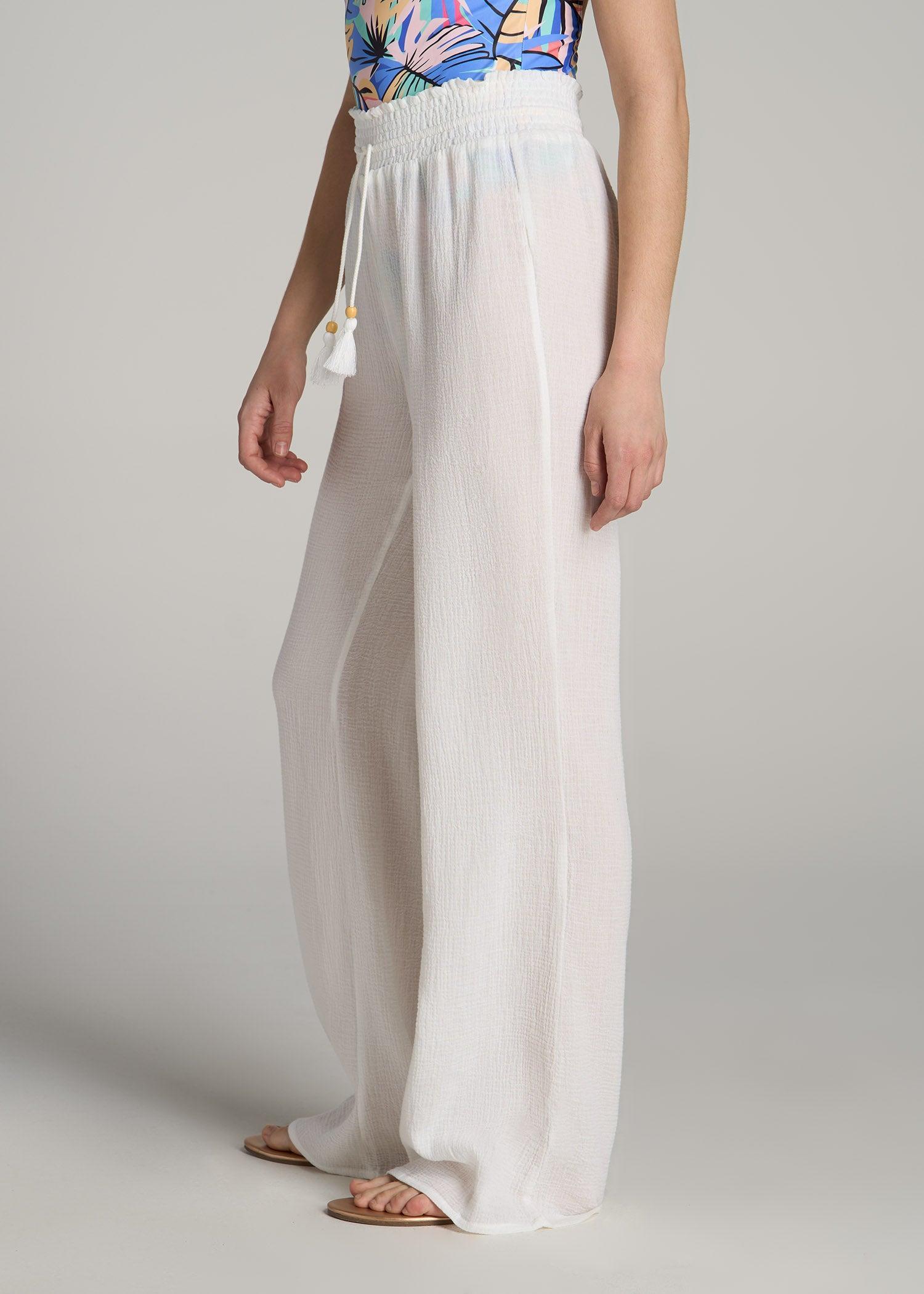 Gauze Cover Up Pants for Tall Women in Bright White Female Product Image