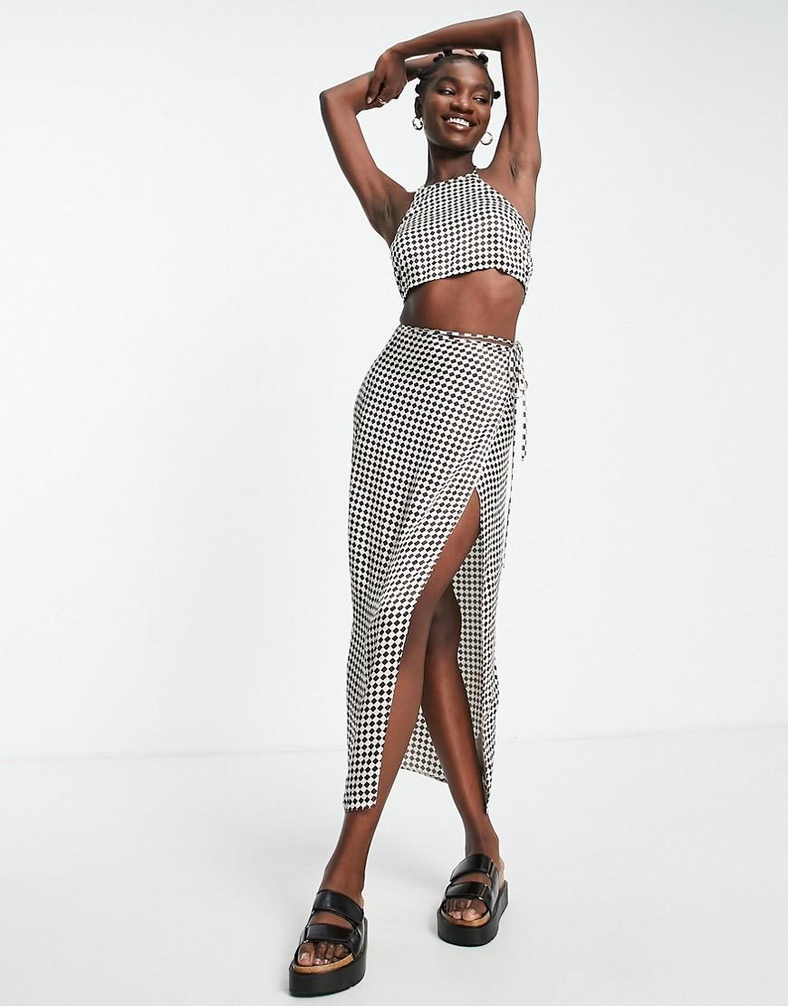 Topshop hexagonal satin wrap midi skirt product image