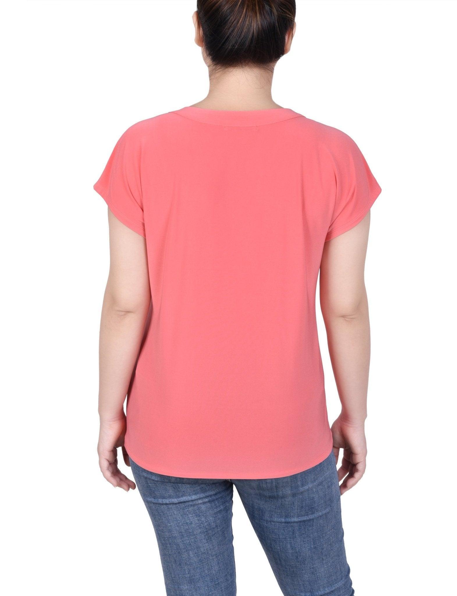 Short Extended-Sleeve Grommet Neck Knit Top - Petite Product Image