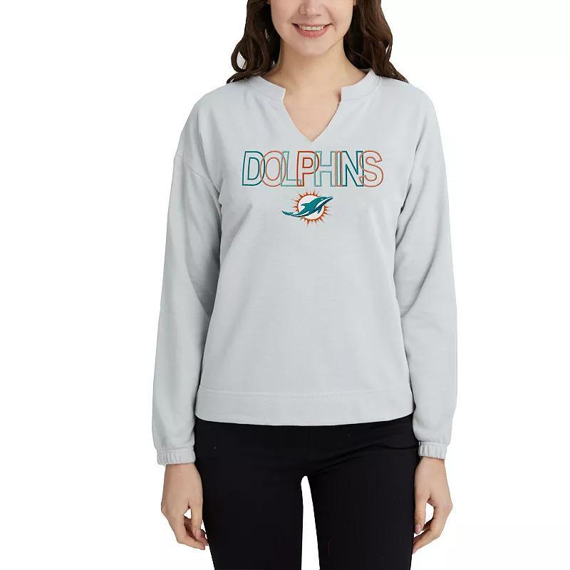 Womens Concepts Sport Gray Miami Dolphins Sunray Notch Neck Long Sleeve T-Shirt Product Image