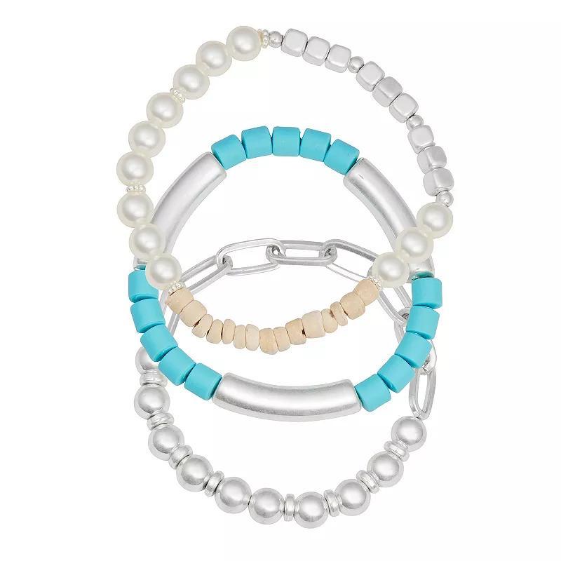 Sonoma Goods For Life Silver Tone Color Block Mix Media 3-piece Bracelet Set, Womens, Multi Product Image