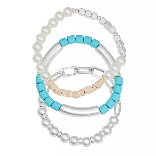 Sonoma Goods For Life Silver Tone Color Block Mix Media 3-piece Bracelet Set, Womens, Multi Product Image