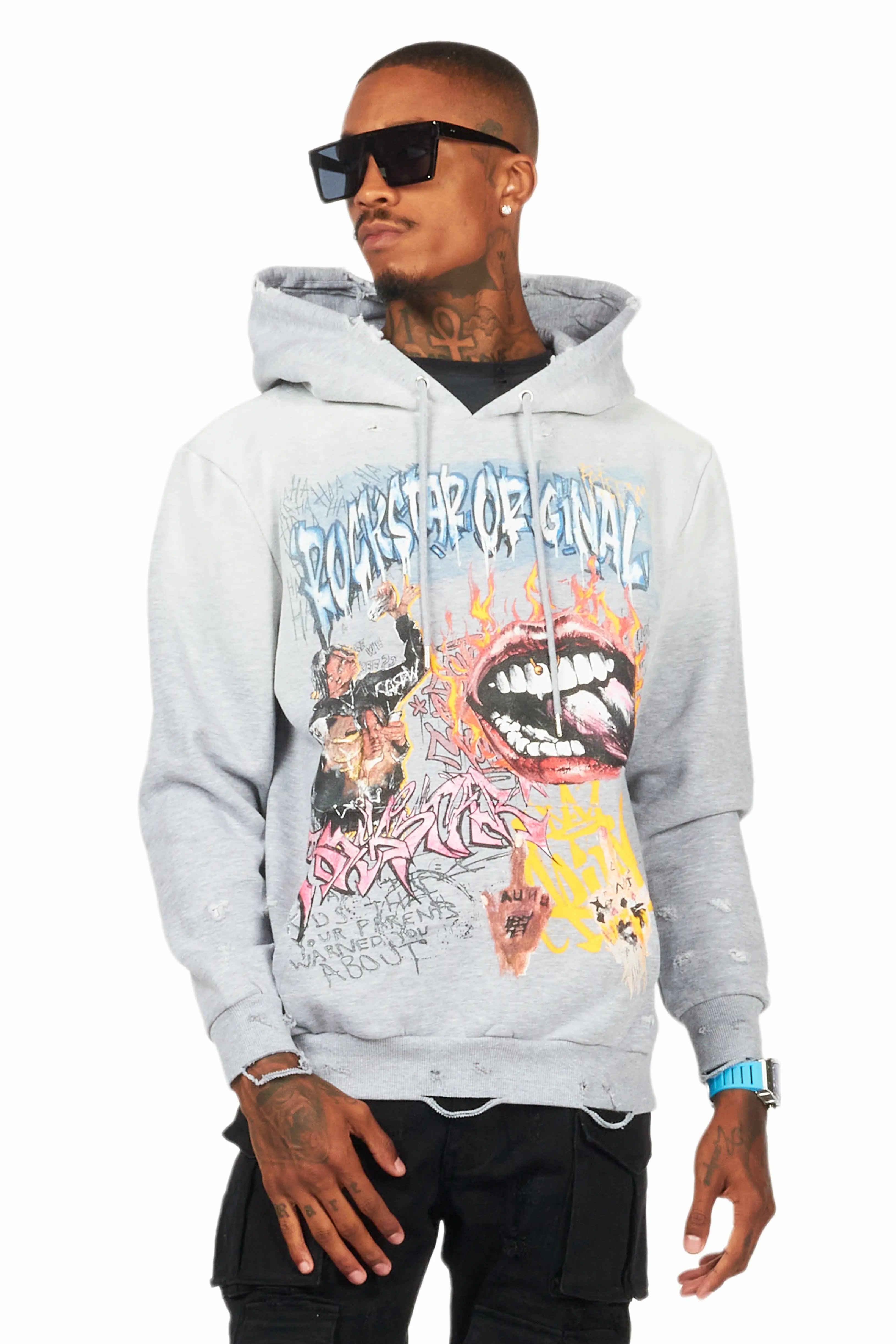 Yooz Heather Grey Graphic Hoodie Male Product Image