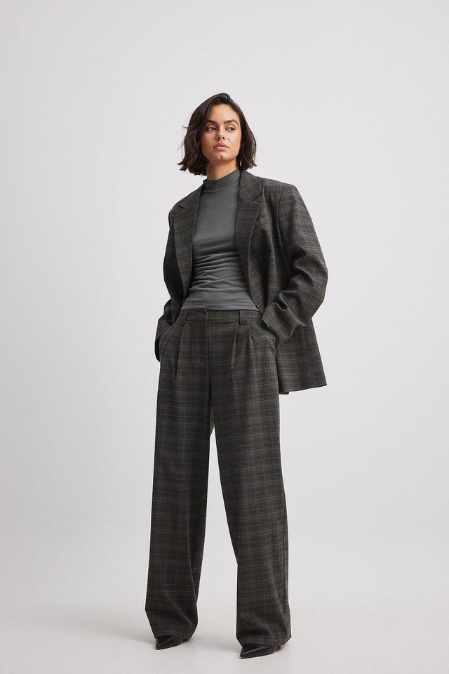 Check Pleated Mid Waist Suit Pants Product Image